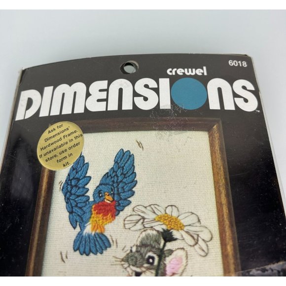 Vintage Dimensions Crewel 1980 Flyin' Friends Linda Powell 5x7 Mouse Bird Animal - Picture 3 of 12